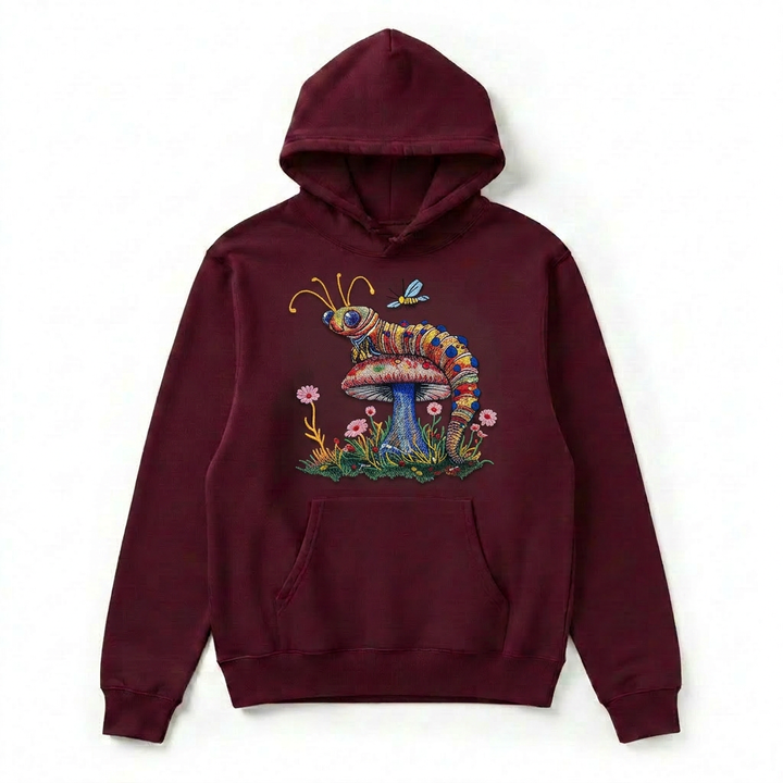 Floral Caterpillar Machine Embroidered Hoodie – Hand Finished in Dubai | EmbroMania