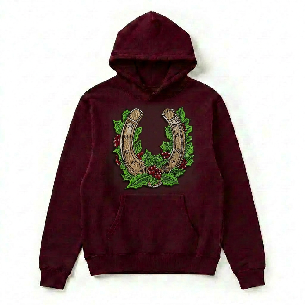 Botanical Horseshoe Machine Embroidered Hoodie – Hand Finished in Dubai | EmbroMania