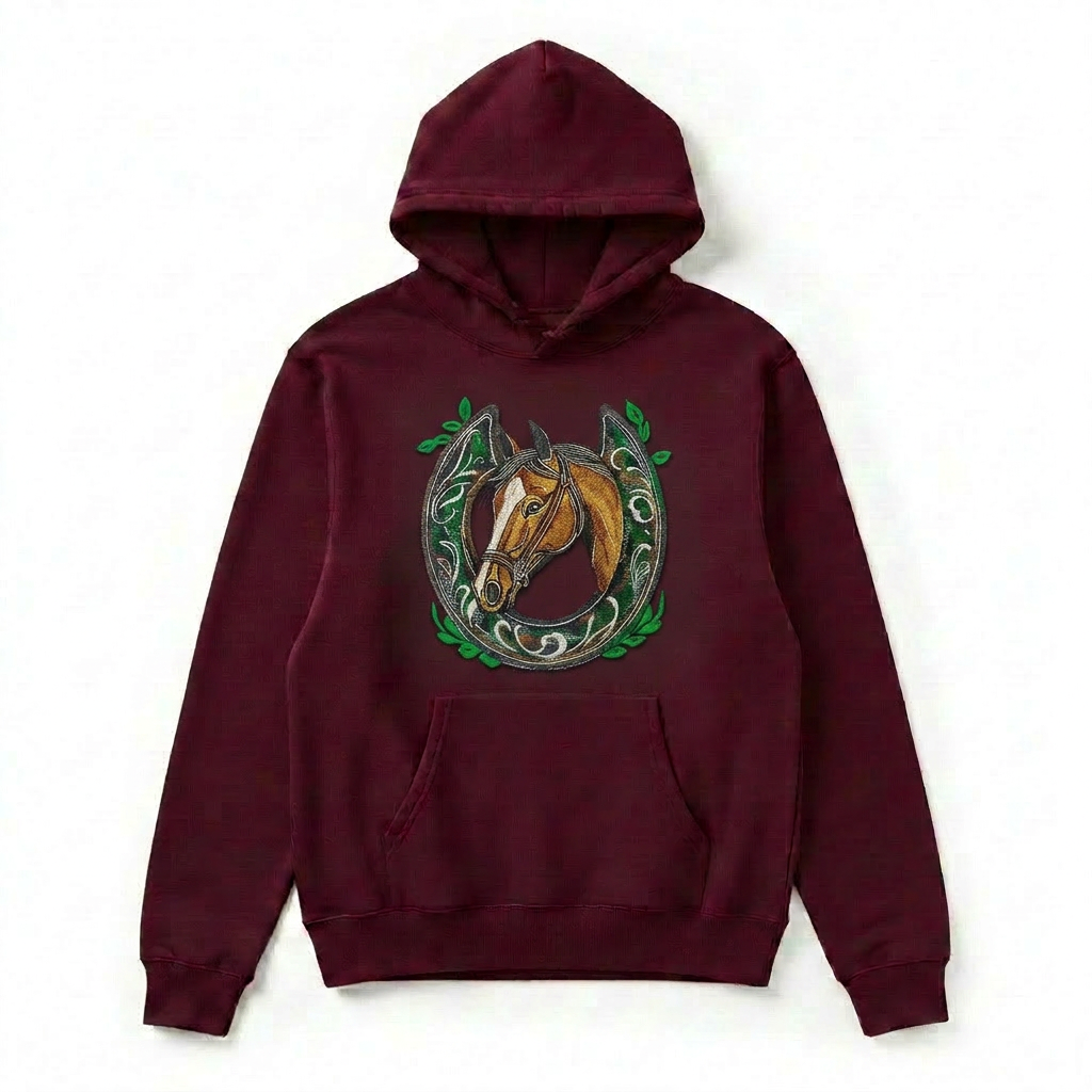 Wildflower Horseshoe Machine Embroidered Hoodie – Hand Finished in Dubai | EmbroMania