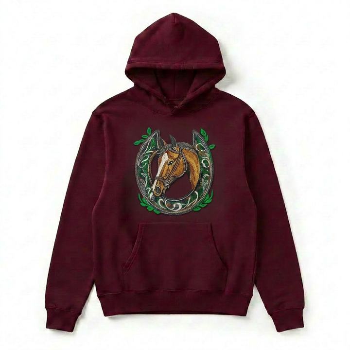 Wildflower Horseshoe Machine Embroidered Hoodie – Hand Finished in Dubai | EmbroMania