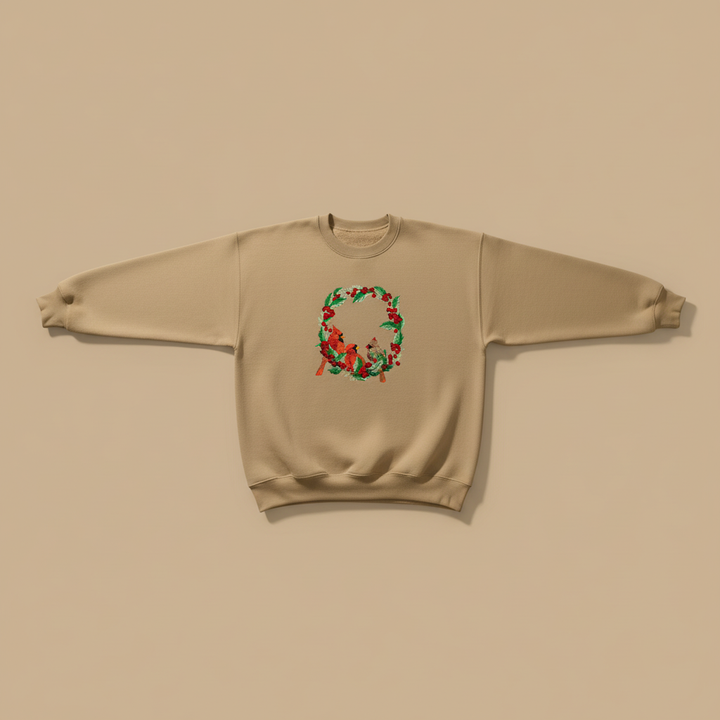Cardinal Wreath — Premium Embroidered Collection | Hoodie • Sweatshirt • Jute Tote | Original EmbroMania Design