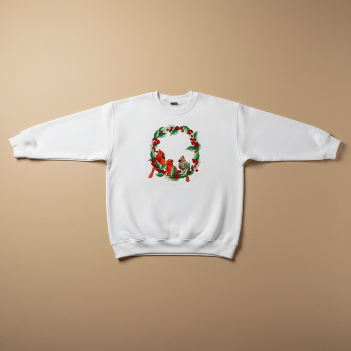 Cardinal Wreath — Premium Embroidered Collection | Hoodie • Sweatshirt • Jute Tote | Original EmbroMania Design