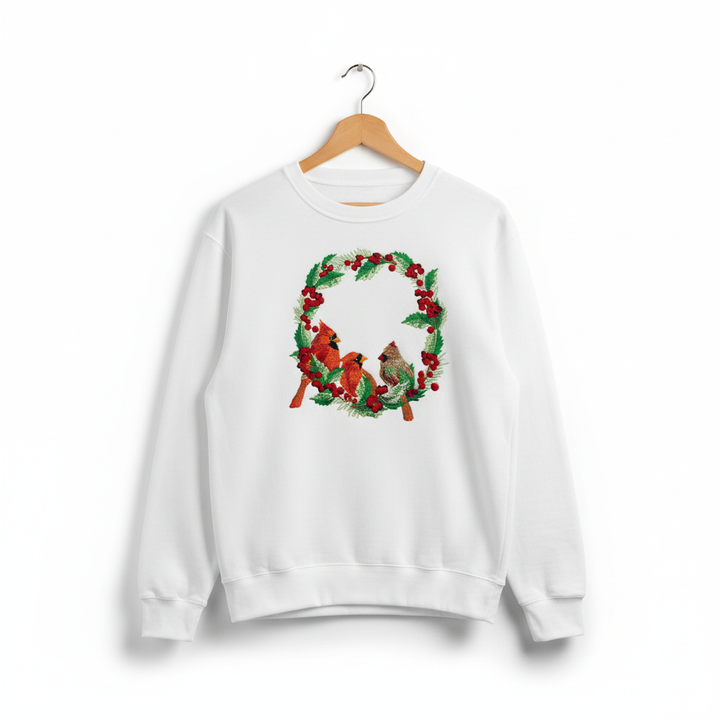 Cardinal Wreath — Premium Embroidered Collection | Hoodie • Sweatshirt • Jute Tote | Original EmbroMania Design