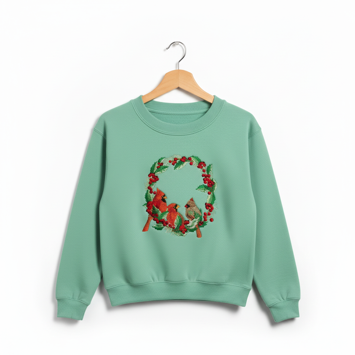 Cardinal Wreath — Premium Embroidered Collection | Hoodie • Sweatshirt • Jute Tote | Original EmbroMania Design