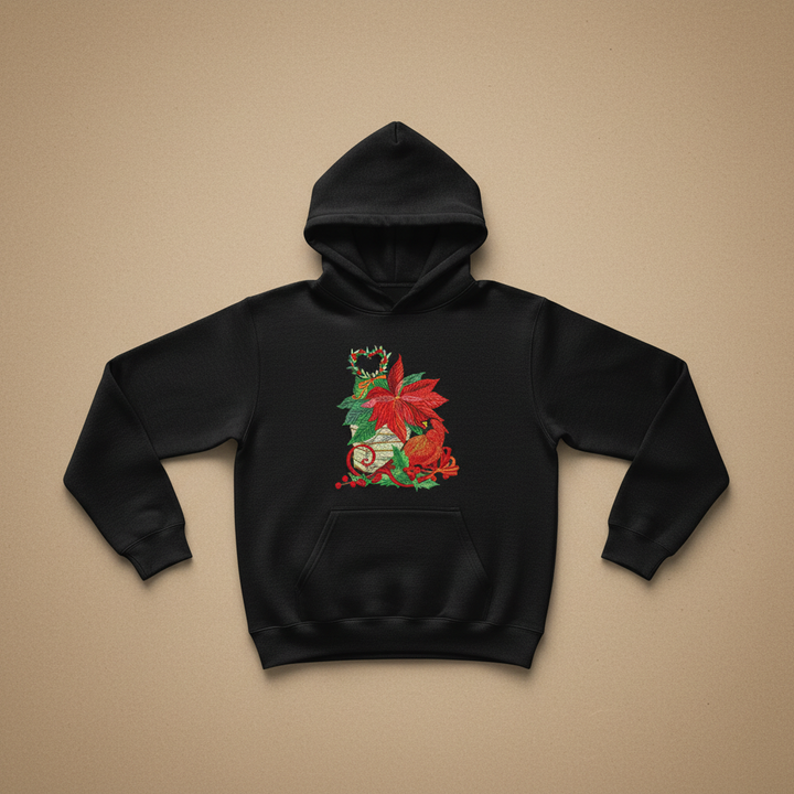 Cardinal &amp; Poinsettia Basket Machine Embroidered Sweatshirt – Hand Finished in Dubai | EmbroMania