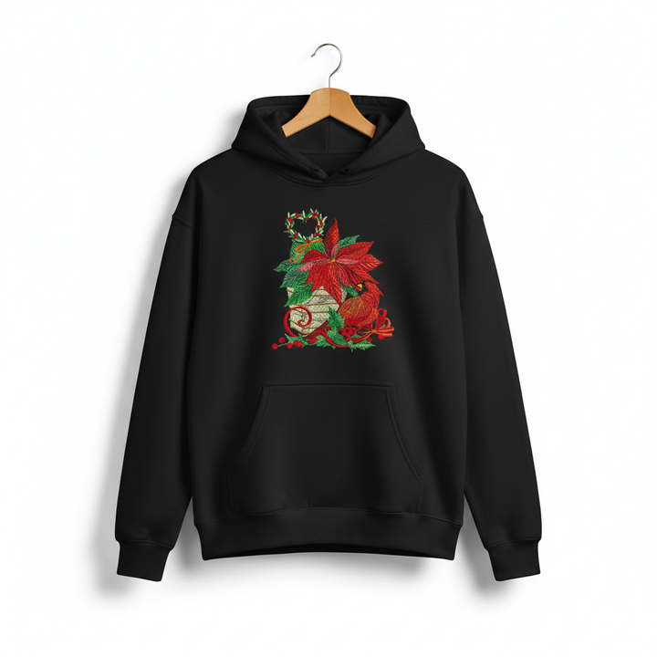 Cardinal &amp; Poinsettia Basket Machine Embroidered Sweatshirt – Hand Finished in Dubai | EmbroMania