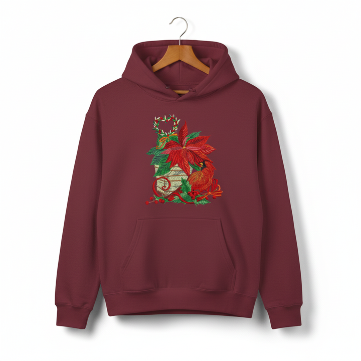 Cardinal &amp; Poinsettia Basket Machine Embroidered Sweatshirt – Hand Finished in Dubai | EmbroMania