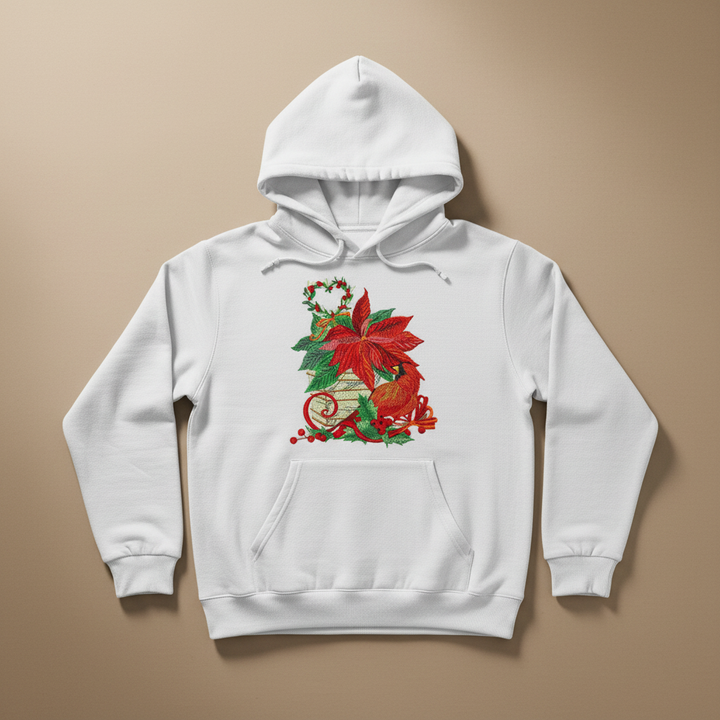 Cardinal &amp; Poinsettia Basket Machine Embroidered Sweatshirt – Hand Finished in Dubai | EmbroMania