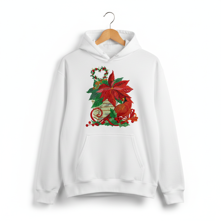 Cardinal &amp; Poinsettia Basket Machine Embroidered Sweatshirt – Hand Finished in Dubai | EmbroMania