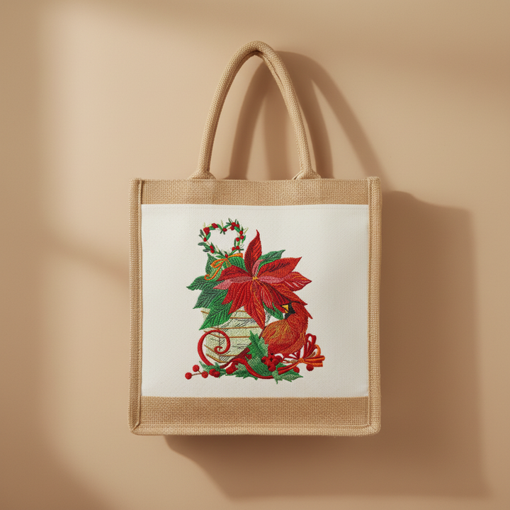 Cardinal &amp; Poinsettia Basket Machine Embroidered Sweatshirt – Hand Finished in Dubai | EmbroMania