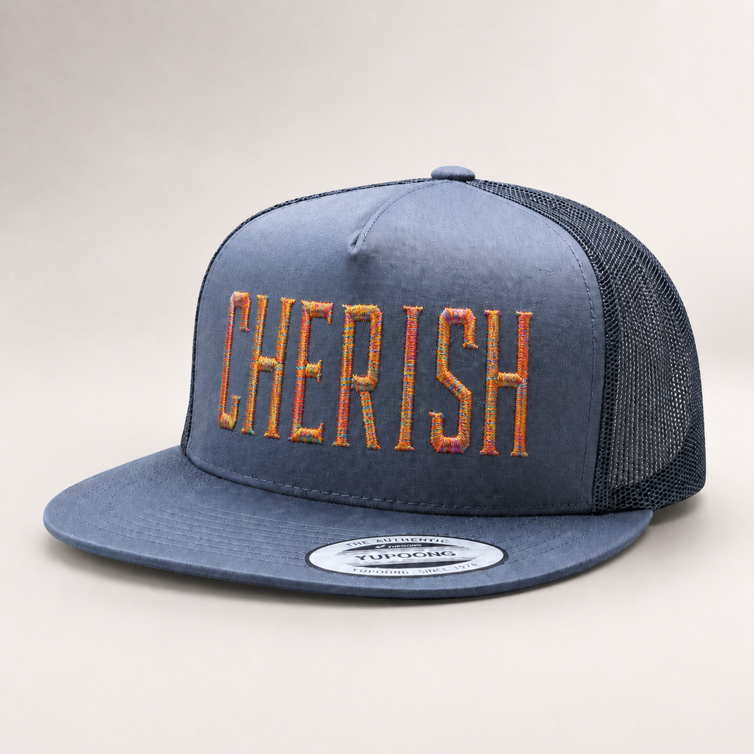 Blue trucker cap with &