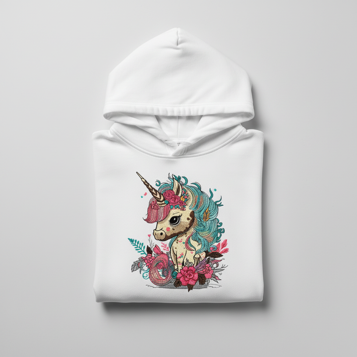Celestial Unicorn Floral — Premium Embroidered Hoodie | Original EmbroMania Design