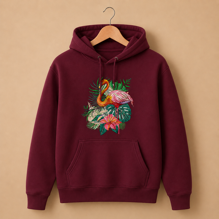 Flamingo Duo Machine Embroidered Hoodie – Hand Finished in Dubai | EmbroMania