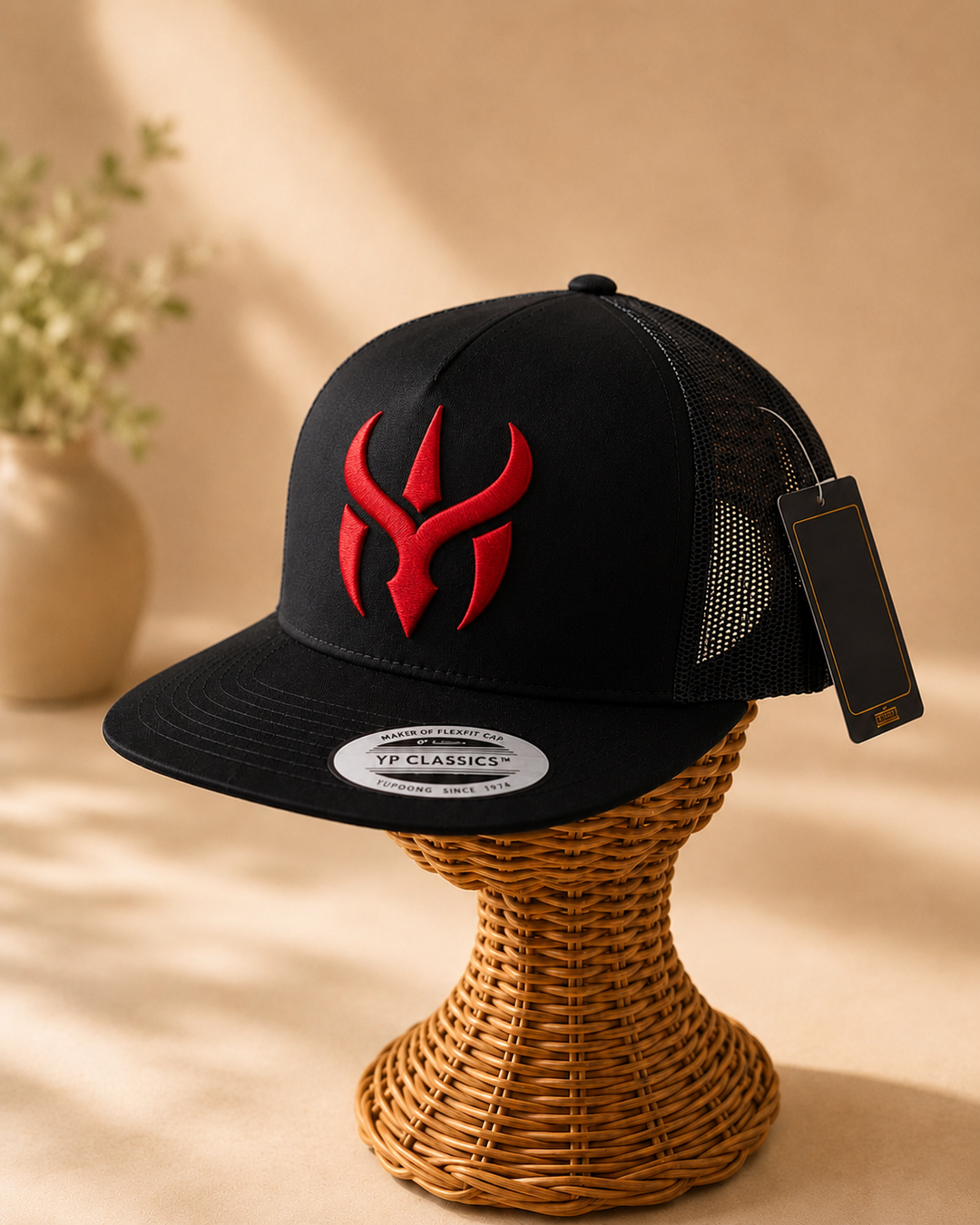 Crimson Horn Crest — 3D Puff Cap | EmbroMania