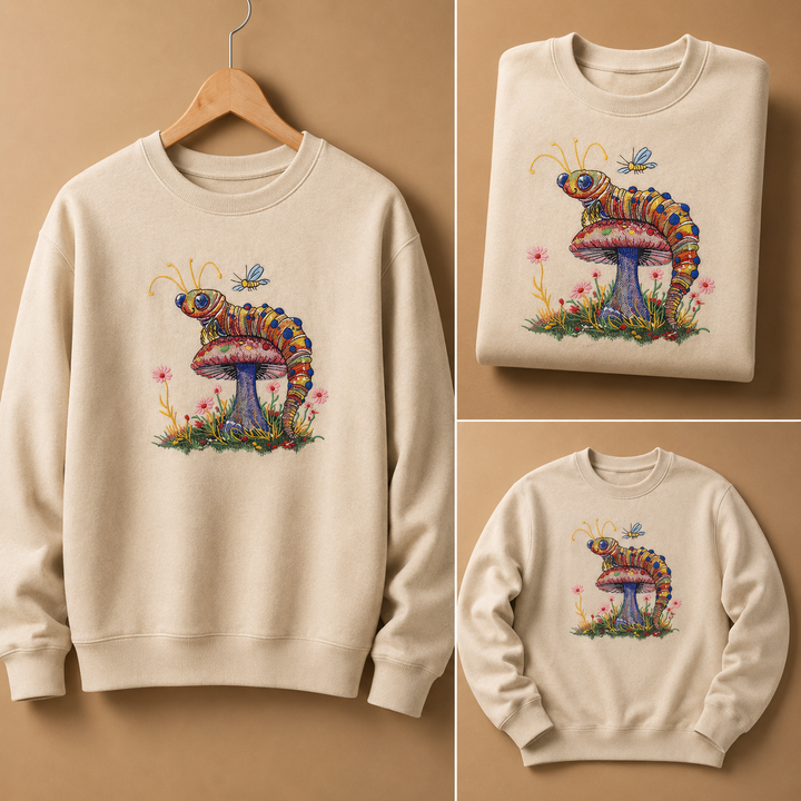 Floral Caterpillar Machine Embroidered Sweatshirt – Hand Finished in Dubai | EmbroMania