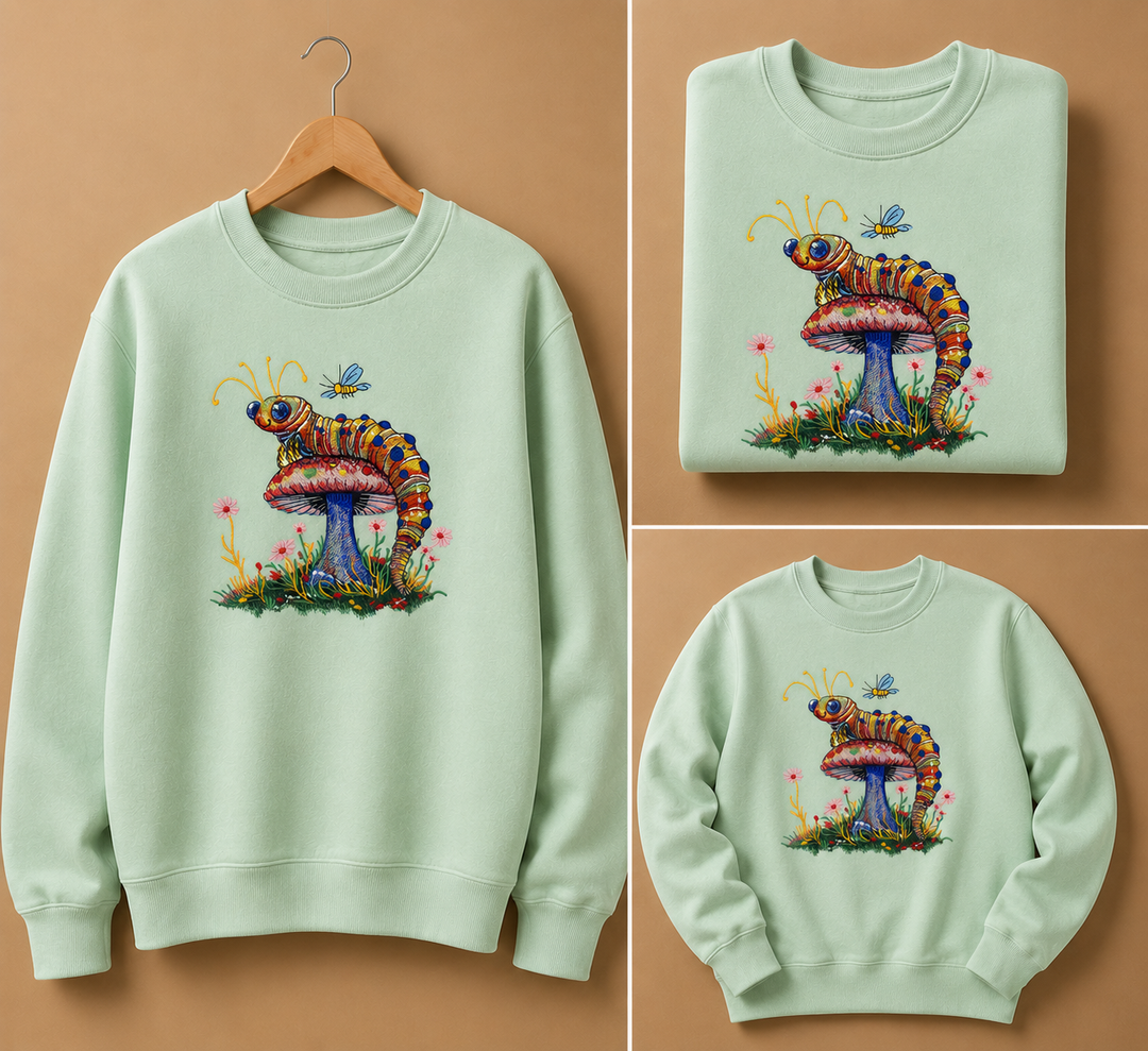 Floral Caterpillar Machine Embroidered Sweatshirt – Hand Finished in Dubai | EmbroMania
