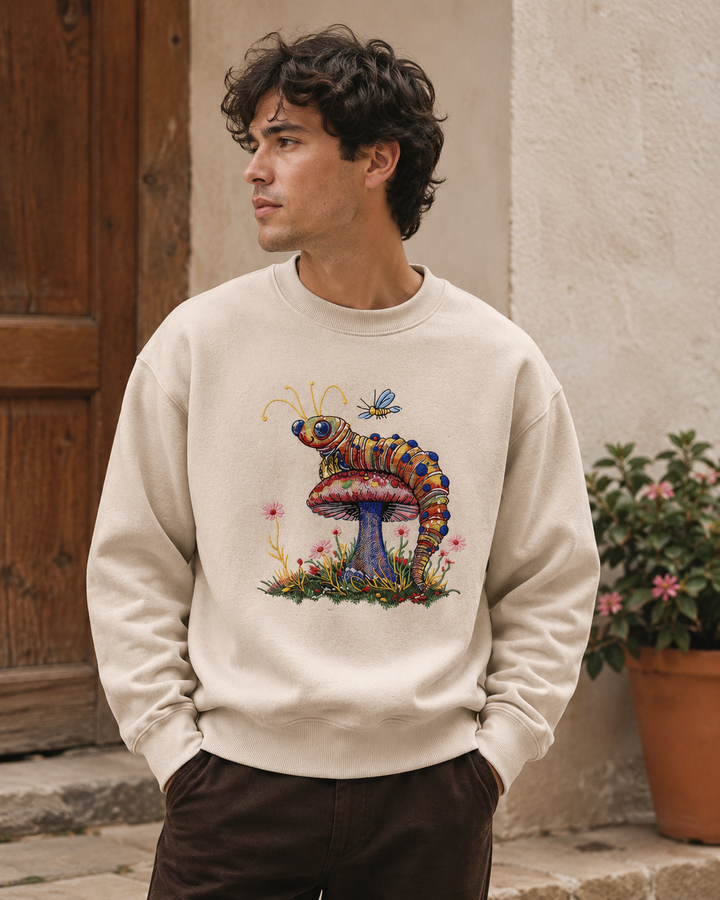 Floral Caterpillar Machine Embroidered Sweatshirt – Hand Finished in Dubai | EmbroMania