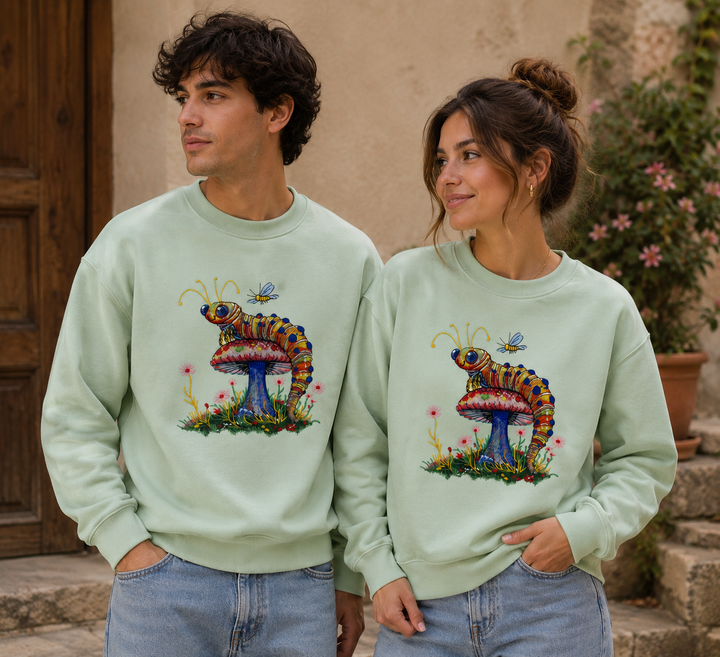 Floral Caterpillar Machine Embroidered Sweatshirt – Hand Finished in Dubai | EmbroMania