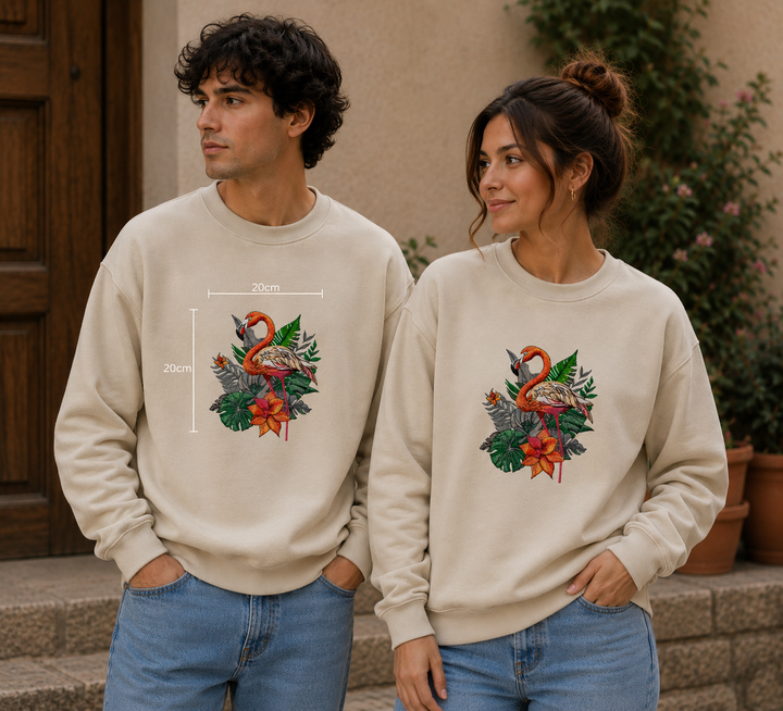 Flamingo Duo Machine Embroidered Sweatshirt – Hand Finished in Dubai | EmbroMania