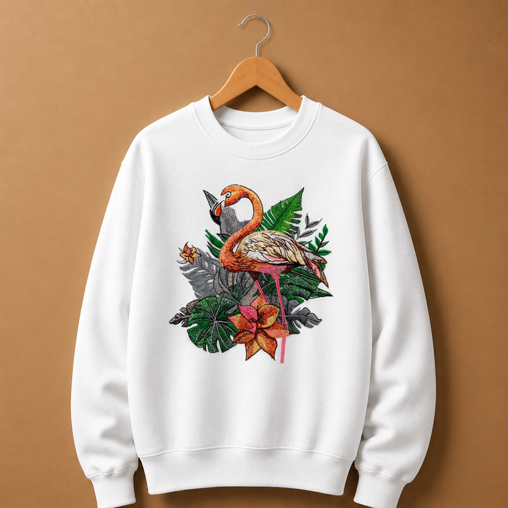 Flamingo Duo Machine Embroidered Sweatshirt – Hand Finished in Dubai | EmbroMania