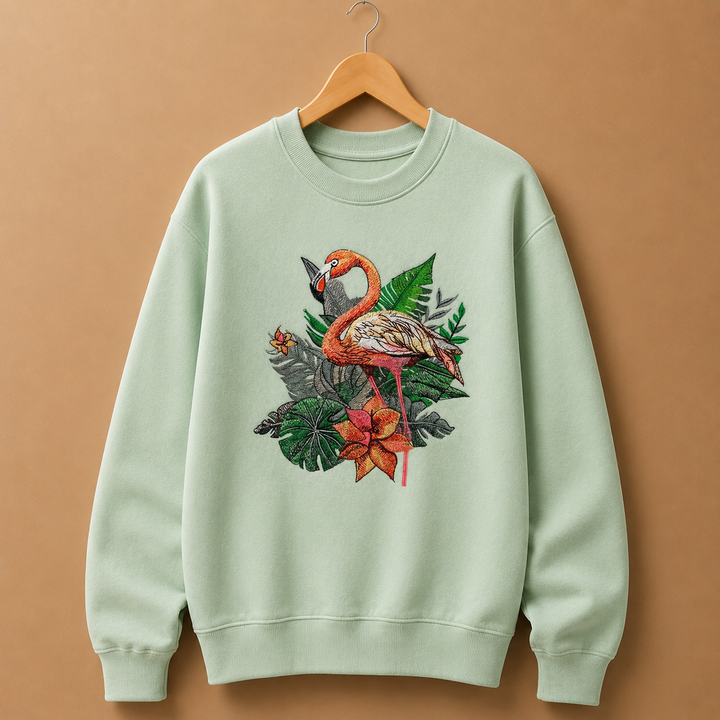 Flamingo Duo Machine Embroidered Sweatshirt – Hand Finished in Dubai | EmbroMania