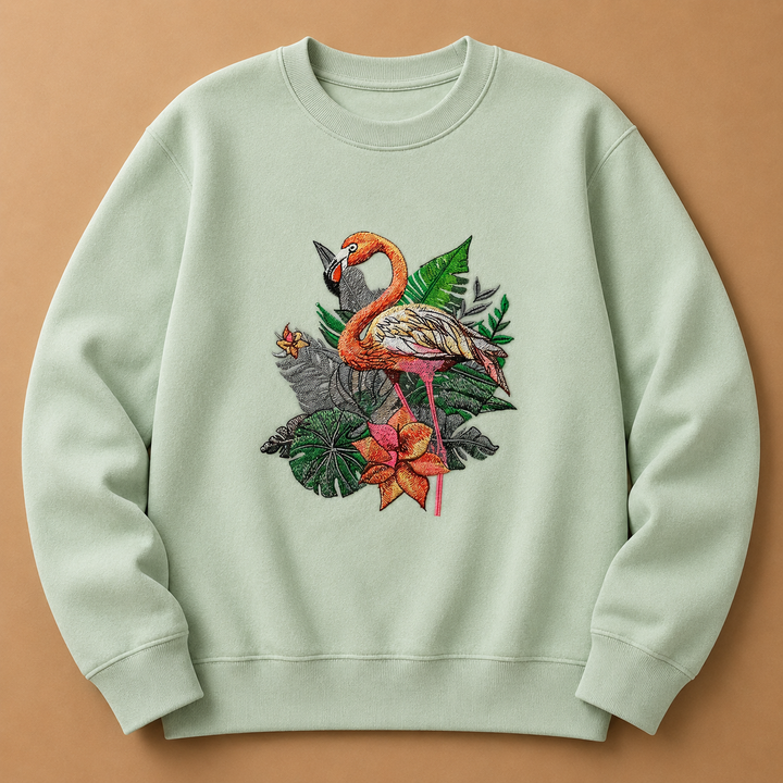 Flamingo Duo Machine Embroidered Sweatshirt – Hand Finished in Dubai | EmbroMania
