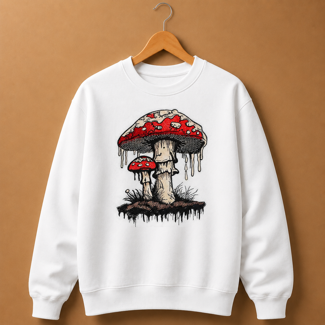 Enchanted Mushroom Machine Embroidered Sweatshirt – Hand Finished in Dubai | EmbroMania