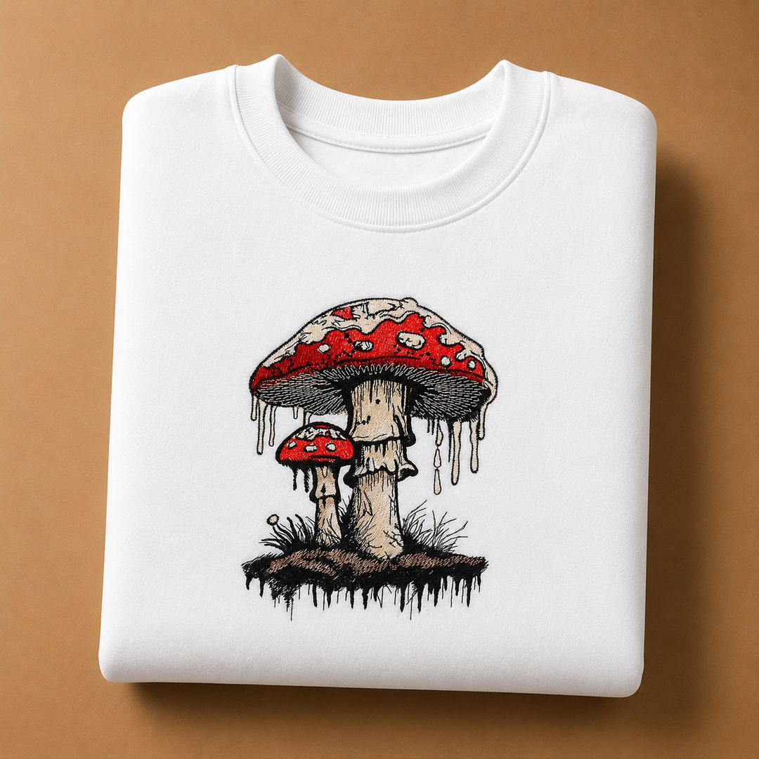 Enchanted Mushroom Machine Embroidered Sweatshirt – Hand Finished in Dubai | EmbroMania