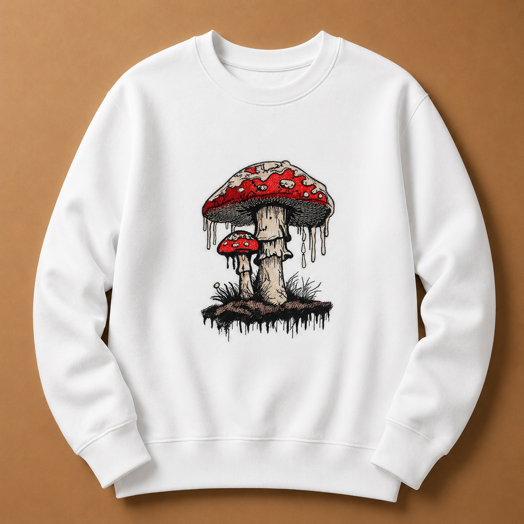 Enchanted Mushroom Machine Embroidered Sweatshirt – Hand Finished in Dubai | EmbroMania