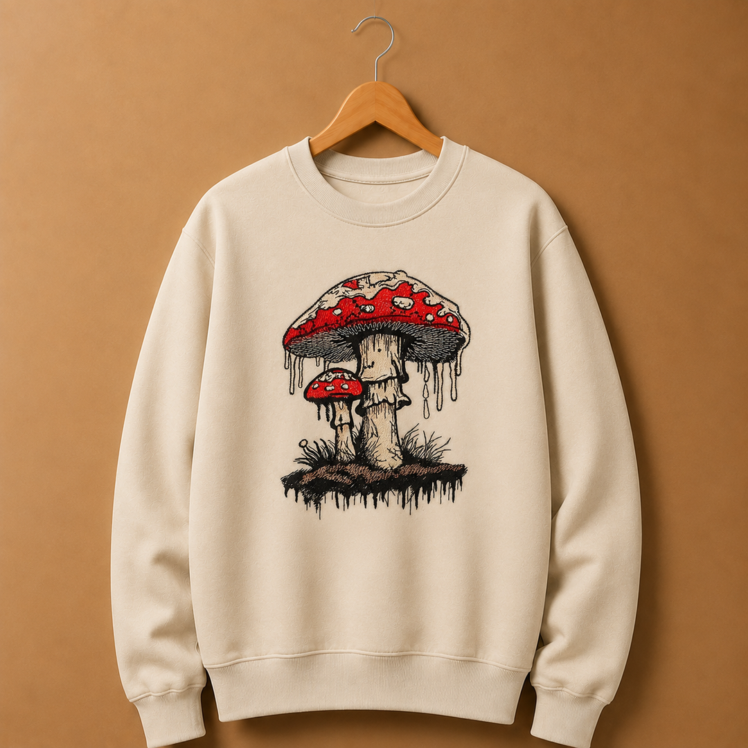 Enchanted Mushroom Machine Embroidered Sweatshirt – Hand Finished in Dubai | EmbroMania
