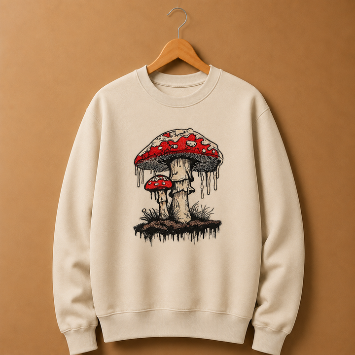 Enchanted Mushroom Machine Embroidered Sweatshirt – Hand Finished in Dubai | EmbroMania