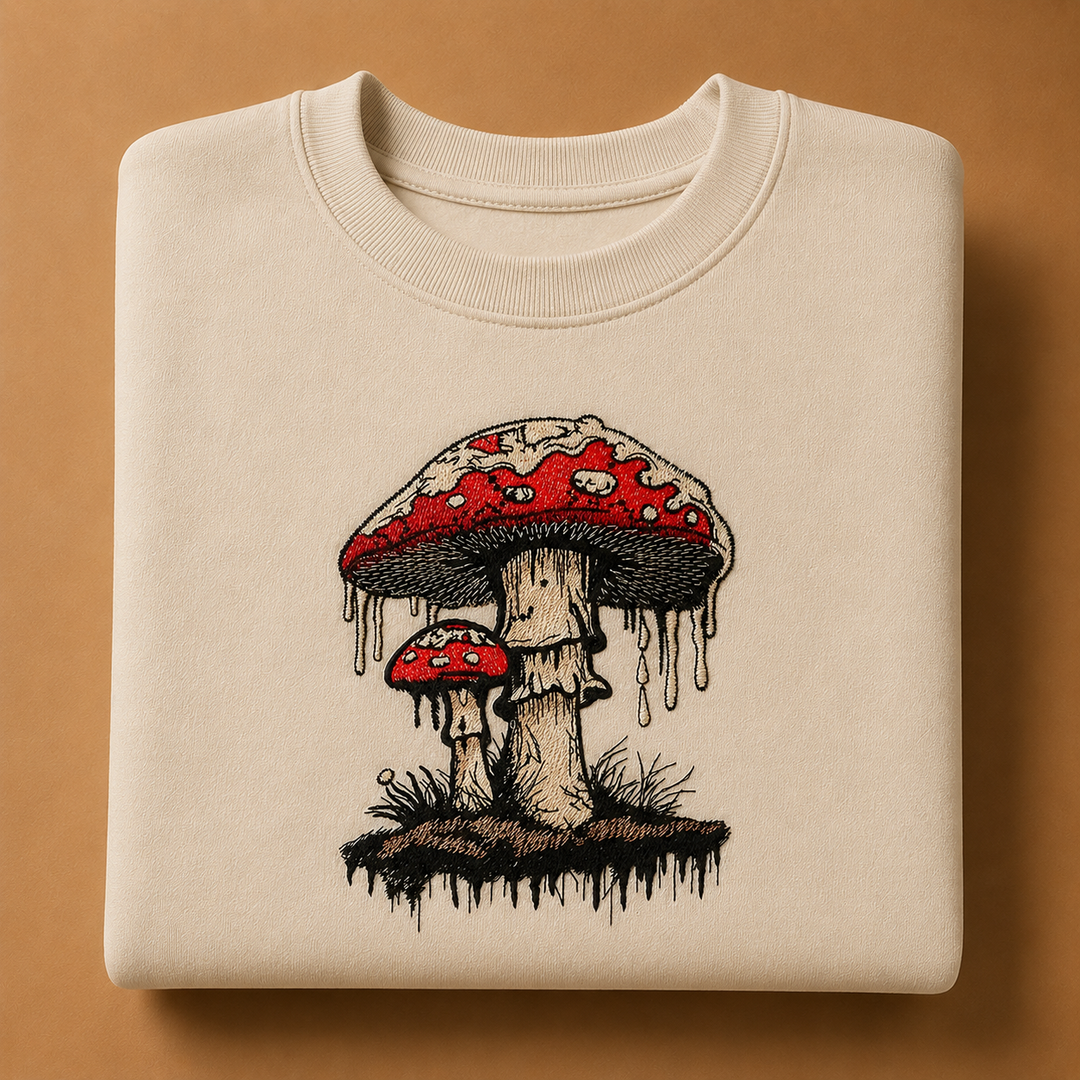 Enchanted Mushroom Machine Embroidered Sweatshirt – Hand Finished in Dubai | EmbroMania