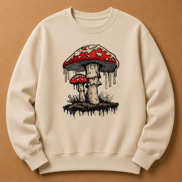 Enchanted Mushroom Machine Embroidered Sweatshirt – Hand Finished in Dubai | EmbroMania