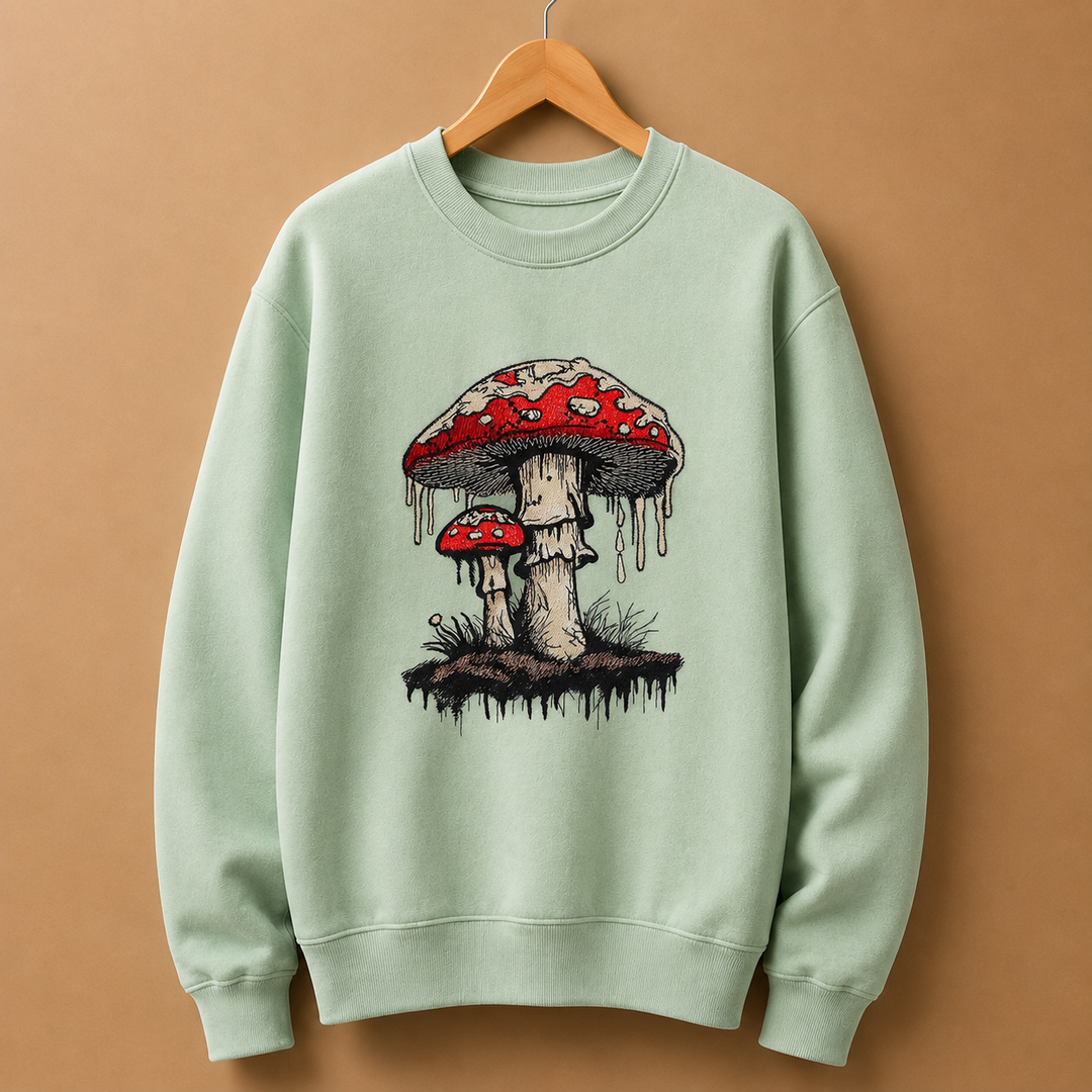 Enchanted Mushroom Machine Embroidered Sweatshirt – Hand Finished in Dubai | EmbroMania