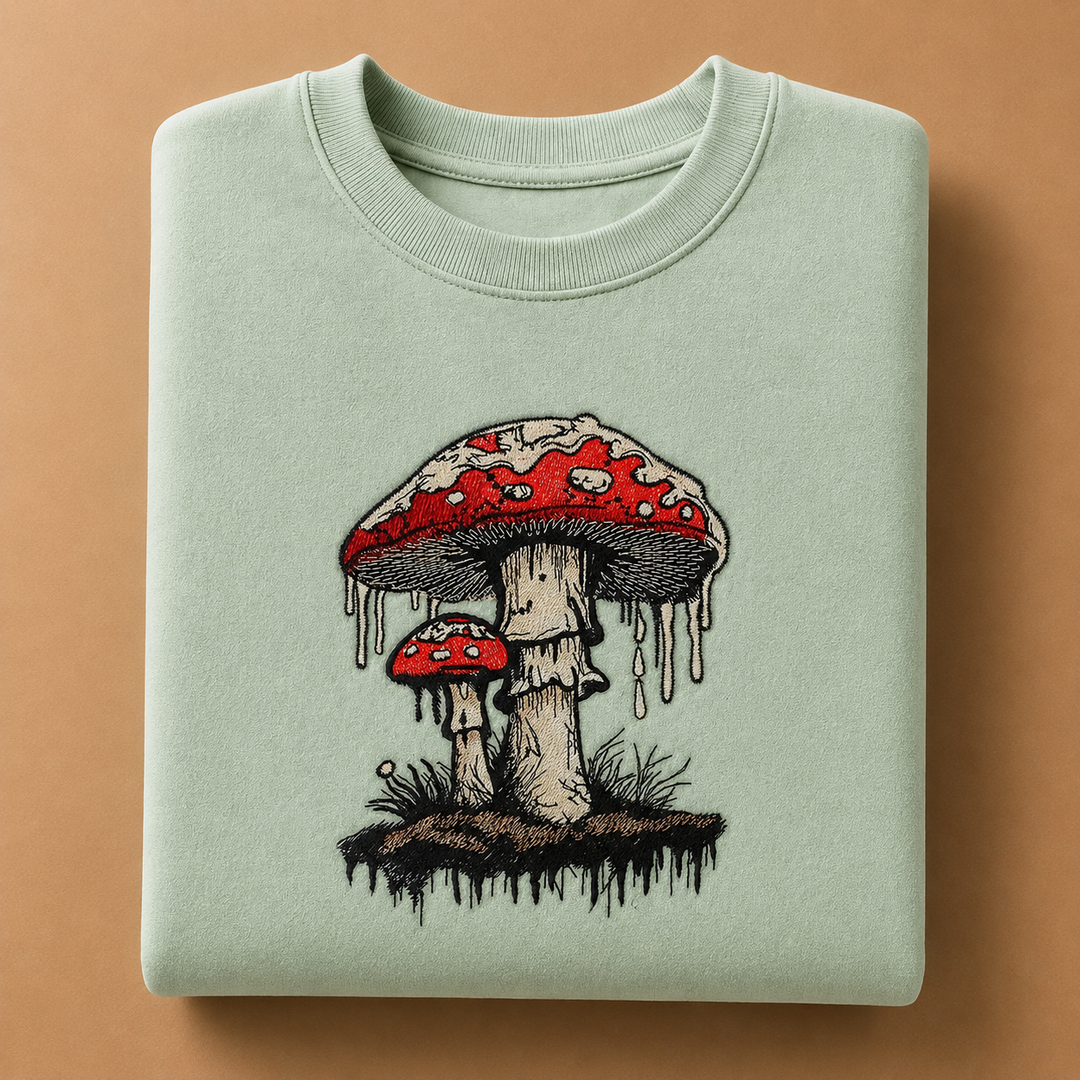 Enchanted Mushroom Machine Embroidered Sweatshirt – Hand Finished in Dubai | EmbroMania