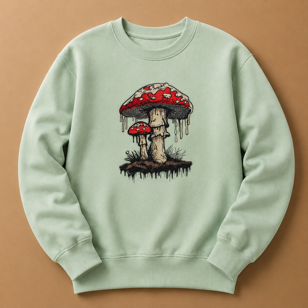 Enchanted Mushroom Machine Embroidered Sweatshirt – Hand Finished in Dubai | EmbroMania