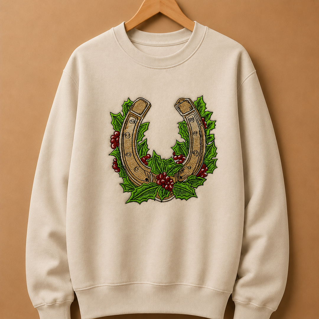 Botanical Horseshoe Machine Embroidered Sweatshirt – Hand Finished in Dubai | EmbroMania