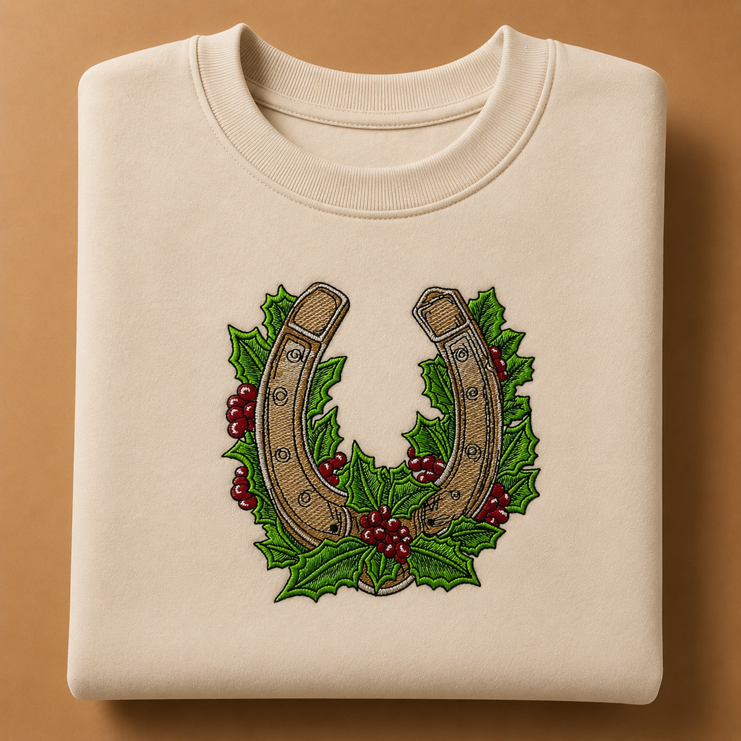 Botanical Horseshoe Machine Embroidered Sweatshirt – Hand Finished in Dubai | EmbroMania