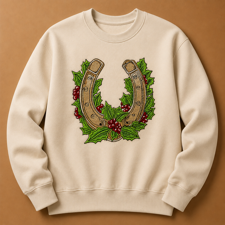 Botanical Horseshoe Machine Embroidered Sweatshirt – Hand Finished in Dubai | EmbroMania