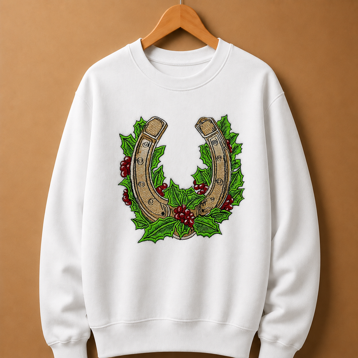 Botanical Horseshoe Machine Embroidered Sweatshirt – Hand Finished in Dubai | EmbroMania