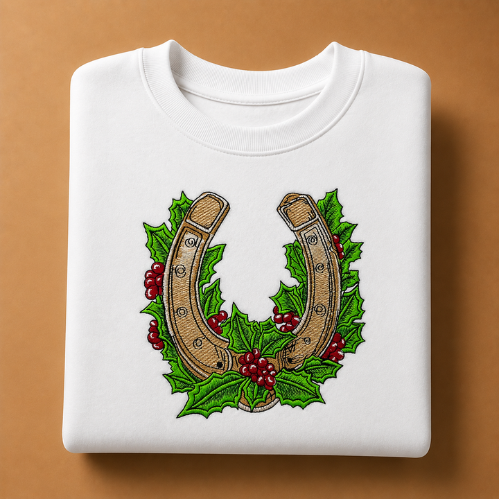 Botanical Horseshoe Machine Embroidered Sweatshirt – Hand Finished in Dubai | EmbroMania
