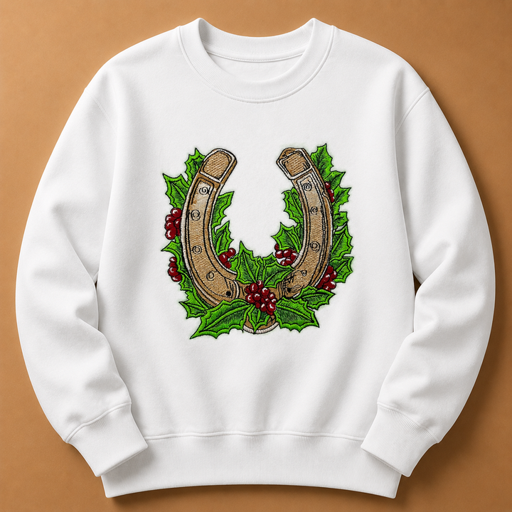 Botanical Horseshoe Machine Embroidered Sweatshirt – Hand Finished in Dubai | EmbroMania