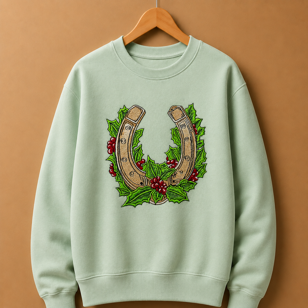 Botanical Horseshoe Machine Embroidered Sweatshirt – Hand Finished in Dubai | EmbroMania