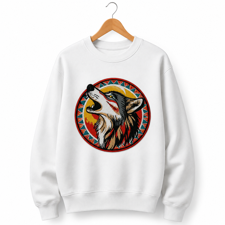 Howling Wolf Machine Embroidered Sweatshirt – Hand Finished in Dubai | EmbroMania