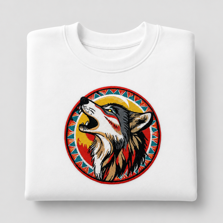 Howling Wolf Machine Embroidered Sweatshirt – Hand Finished in Dubai | EmbroMania