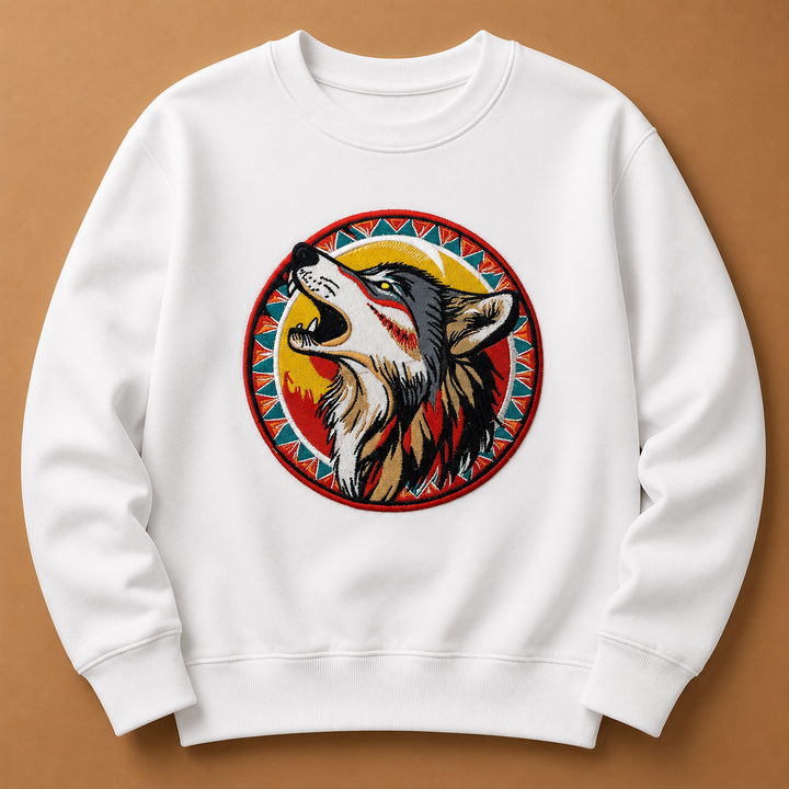 Howling Wolf Machine Embroidered Sweatshirt – Hand Finished in Dubai | EmbroMania
