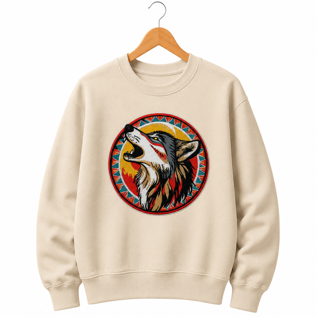 Howling Wolf Machine Embroidered Sweatshirt – Hand Finished in Dubai | EmbroMania