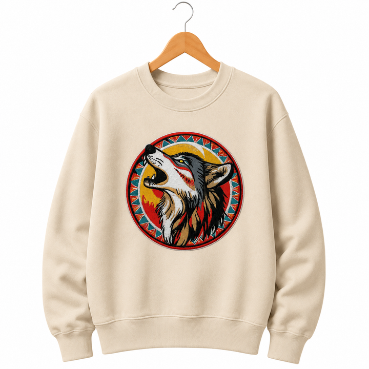 Howling Wolf Machine Embroidered Sweatshirt – Hand Finished in Dubai | EmbroMania