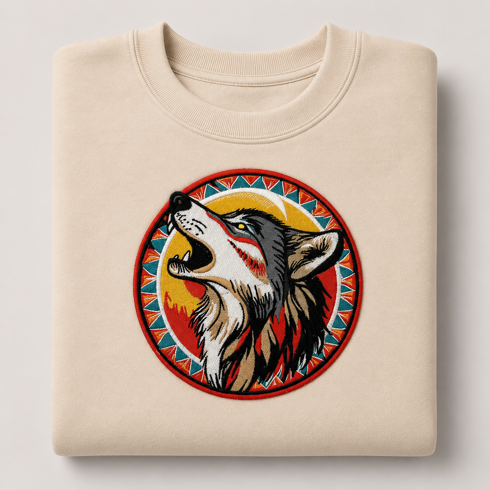 Howling Wolf Machine Embroidered Sweatshirt – Hand Finished in Dubai | EmbroMania