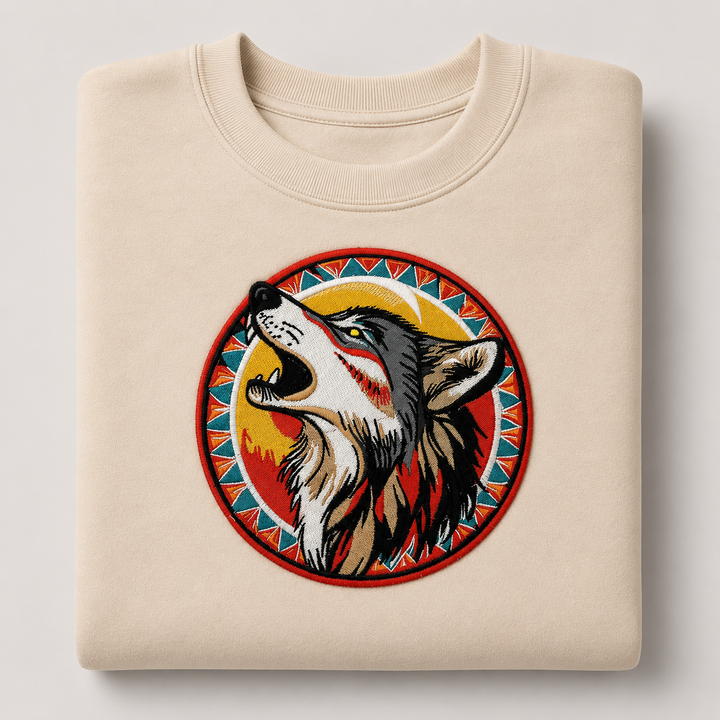Howling Wolf Machine Embroidered Sweatshirt – Hand Finished in Dubai | EmbroMania